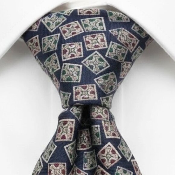 Ralph Lauren Chaps Silk Tie Geometric Blue Green Red Vintage - Picture 2 of 8